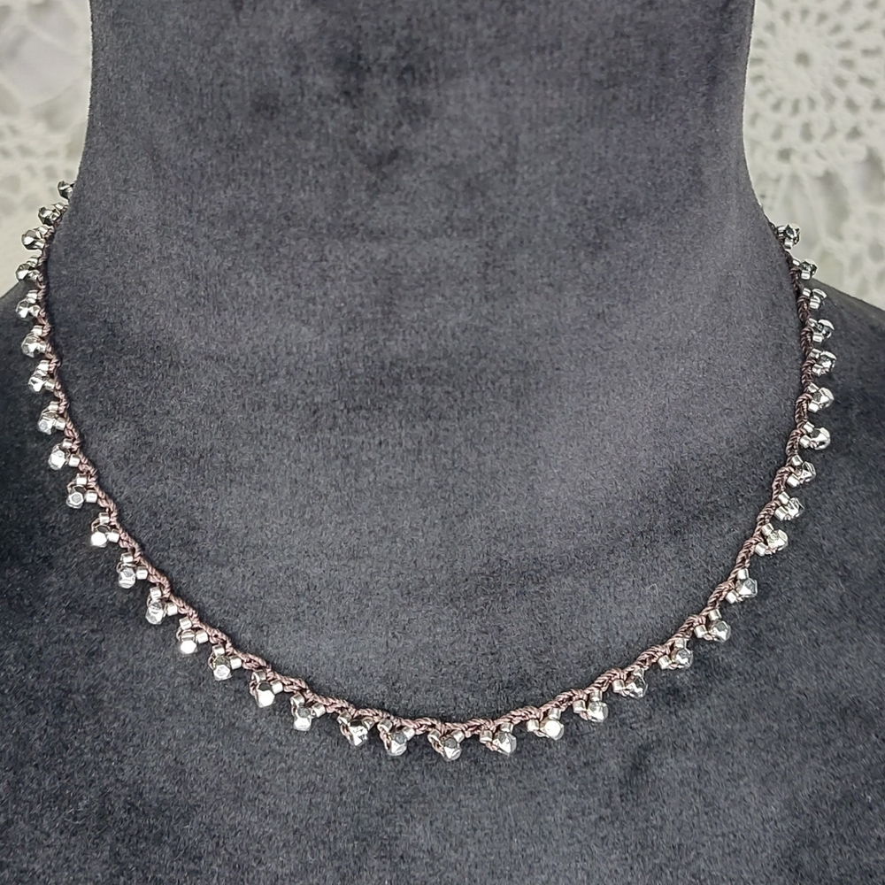 Bohemian Crochet Necklace, Brown & Silver Handcrafted by Rust Be…